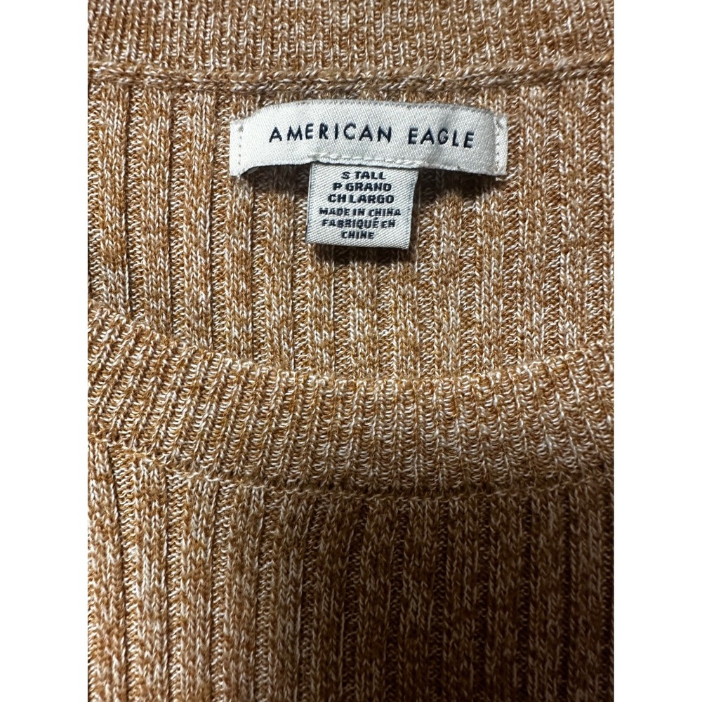 American Eagle Ribbed Sweater Dress S Tall Beige Marl Long Sleeve Mini Bodycon - Picture 4 of 7